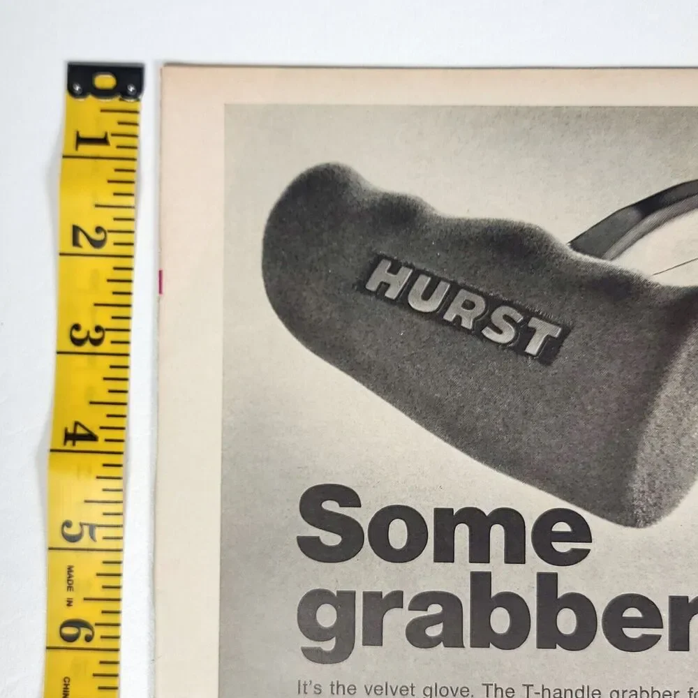 Vintage Hurst T-Handle Grabber Black &‎ White Print Ad 1969 Hot Rod Magazine